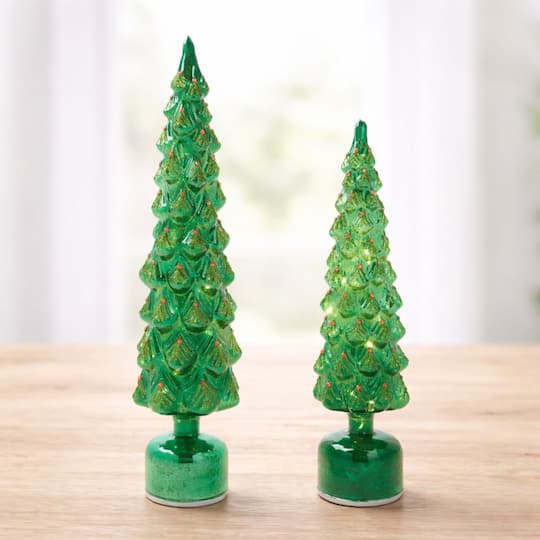 Melrose Green Rotating LED Glass Christmas Tree Set
